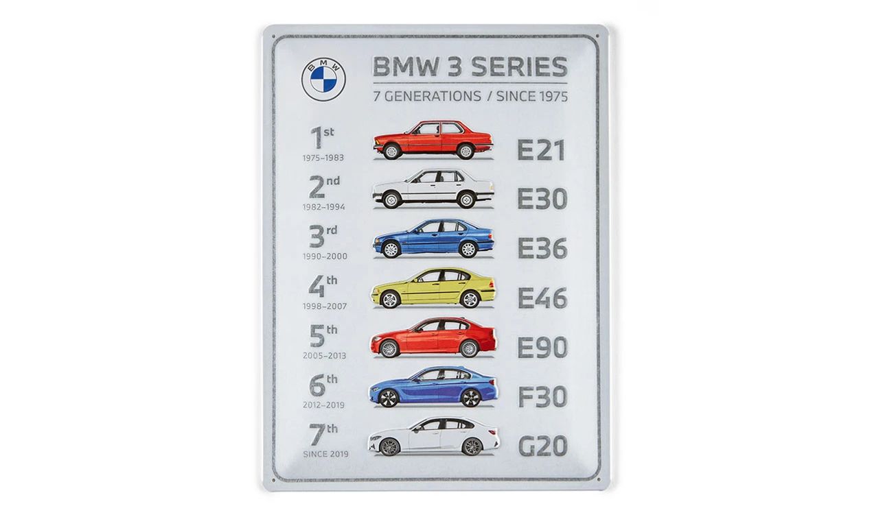 Cartel de hojalata Serie 3 BMW OEM 80235B81115, decorativo para entusiastas y coleccionistas. Válido para BMW. Original BMW.