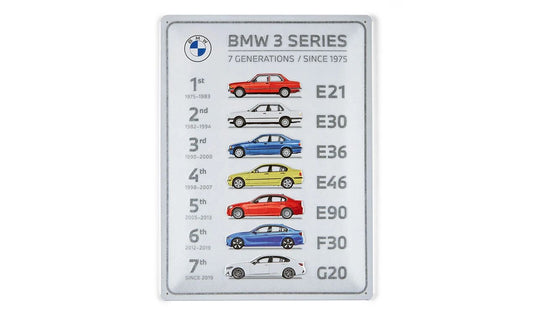 Cartel de hojalata Serie 3 BMW OEM 80235B81115, decorativo para entusiastas y coleccionistas. Válido para BMW. Original BMW.