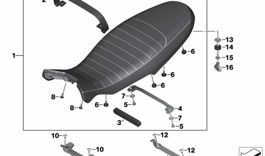Banco del asiento marrón OEM 52538561882 para motos BMW R nineT Scrambler (K23). Original BMW Motorrad.