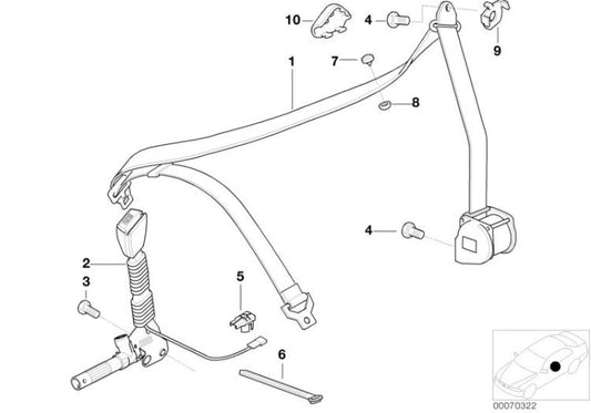 Cinturón de seguridad delantero derecho sin regulación de fuerza OEM 72118398552 para BMW Z3 E36. Original BMW.