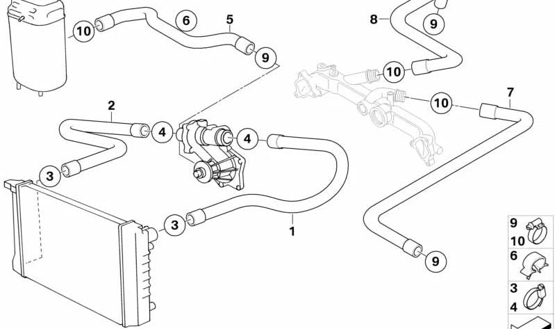 Manguera de agua OEM 11531742918 para BMW E31. Parte del sistema de refrigeración. Original BMW.