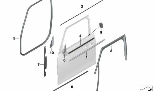 Guía de ventana puerta delantera izquierda OEM 51337322515 para MINI F55, F55 LCI, F65. Original MINI.