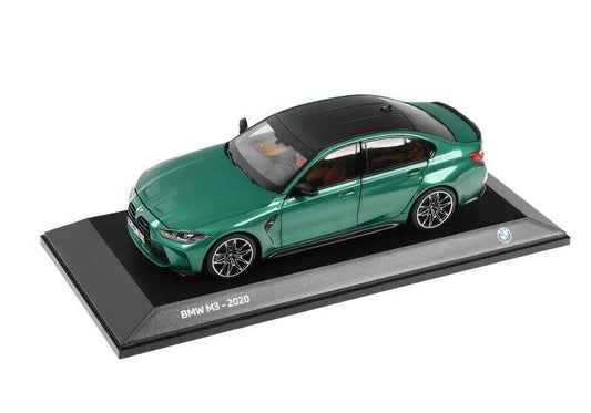 Miniatura de coche BMW M3 G80 escala 1:18 OEM 80435A51948 para BMW M3 G80 (G80). Puertas, capó y maletero abren. Original BMW.