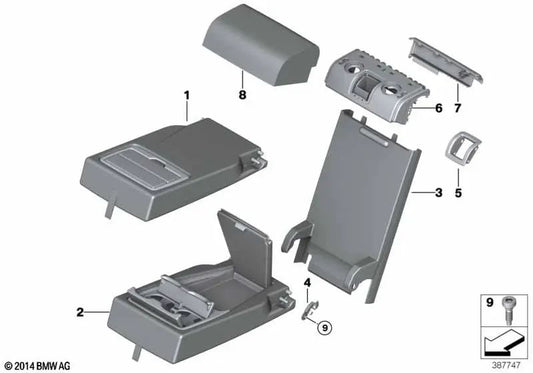 Rear leather armrest for BMW X5 F15 (OEM 52207353256). Original BMW