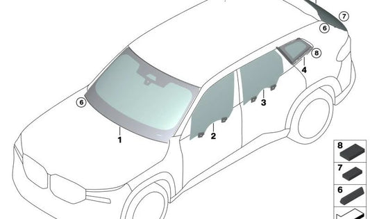 Rear right fixed side glass for BMW G09 (OEM 51379881638). Original BMW.