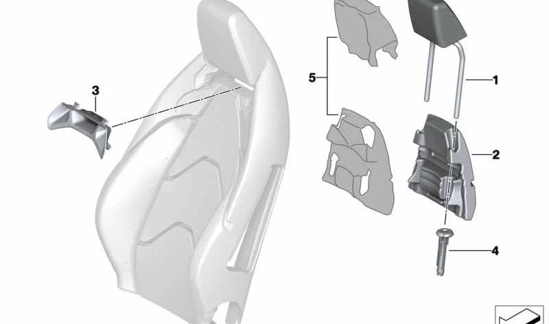Guía soporte reposacabezas OEM 52107951770 para BMW F40, F52, F44, F39, G29. Original BMW.
