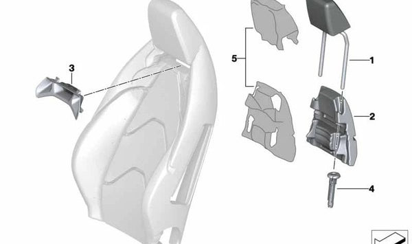 Guía soporte reposacabezas bloqueable OEM 52107951769 para BMW F40, F44, F39 y G29. Pieza original BMW.
