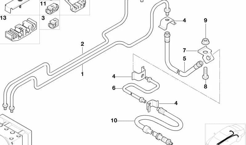 OEM rear brake pipe 34326752207 for BMW E36 {316i, 318i, 318tds} and BMW Z3. Compatible with ABS/ASC+T and DSC systems. Original BMW.