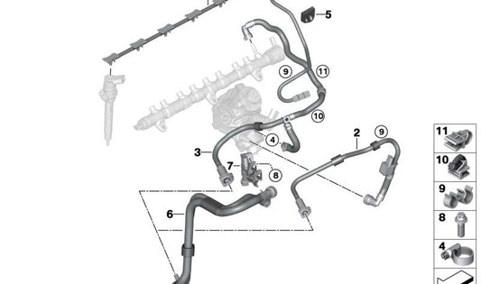 Condotto di ritorno del carburante per BMW G70, G05N, G06N, G07N (OEM 13538477811). BMW originale