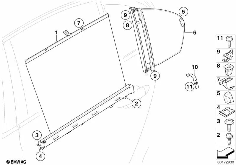 Cortina Solar para Puerta Trasera Derecha BMW E60. Original BMW.