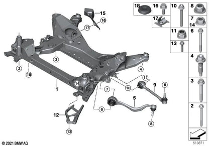 Braço da suspensão dianteira direita para BMW X3 G01, G01N, X4 G02, G02N (OEM 31106870972). BMW original