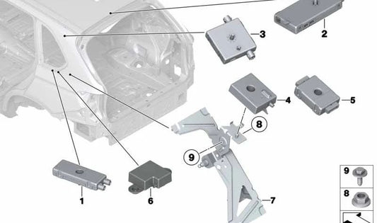 Amplificador de antena Diversity OEM 65209334691 para BMW X5 {F15,F85}. Original BMW.