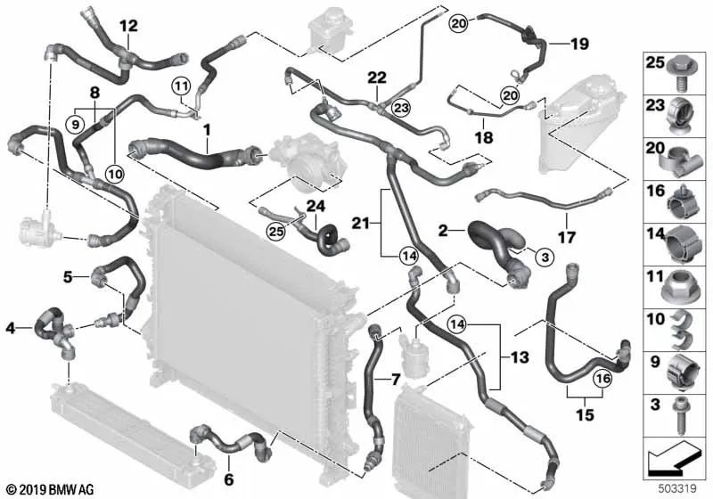 Tubo de compensación para BMW X5 F95, Serie X6 F96 (OEM 17128071770). Original BMW.