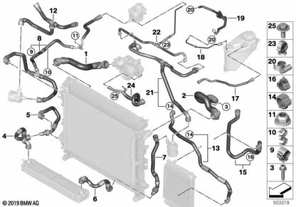 Tubo de compensación para BMW X5 F95, Serie X6 F96 (OEM 17128071770). Original BMW.