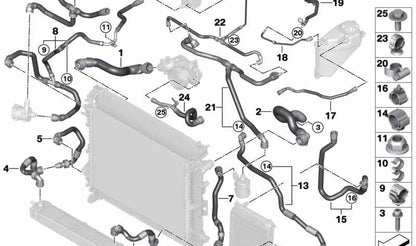 Manguera del radiador OEM 17128071759 para BMW X5 F95 y X6 F96. Tubo del sistema de refrigeración. Original BMW.