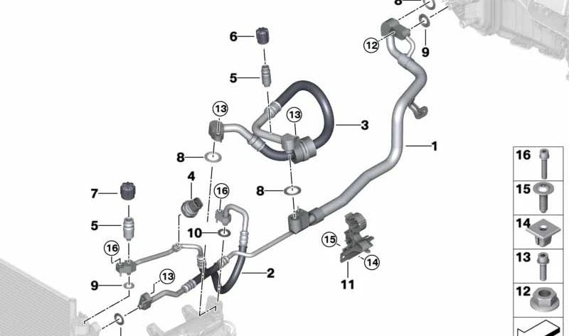 Tubo di condizionamento dell'aria OEME 64536817767 per BMW G20, G20N, G21. Collegare l'evaporatore e il compressore. BMW originale.