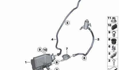 Tubo de ventilación operativa para BMW Serie 3 F30, F31, F35, F80, Serie 4 F32, F33, F36, F82 (OEM 16127408415). Original BMW