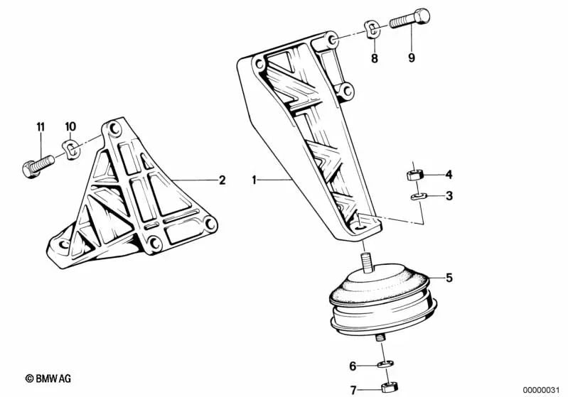 Cojinete de goma para BMW E34, E32 (OEM 11811137149). Original BMW