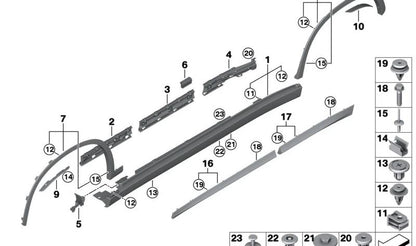 Talonera lateral izquierda imprimada OEM 51778067687 para BMW F48 (X1). Original BMW