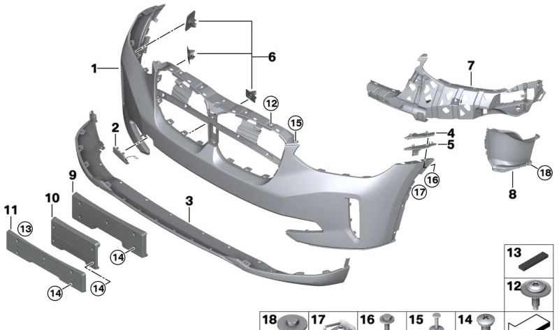 Embellecedor para parachoques delantero OEM 51118498774 compatible con BMW G08. Original BMW.