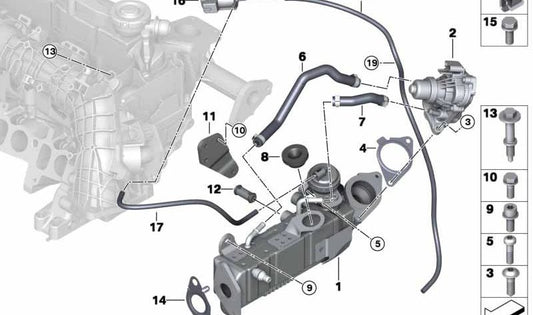 Manguera radiador recirculación gases escape OEM 11718575403 para MINI R60 Cooper D, R60 Cooper S, R61... y más. Original MINI.