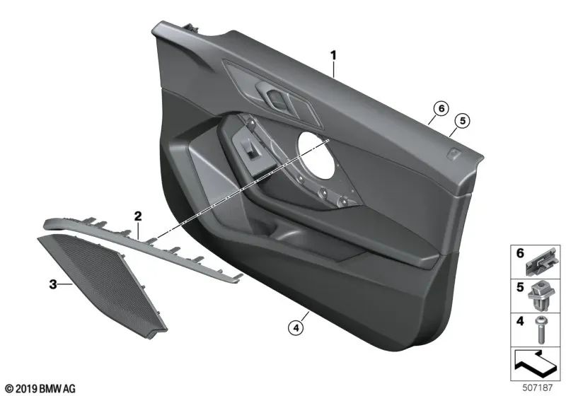 Acabamento da porta dianteira esquerda para BMW F44 (OEM 51419893909). BMW original
