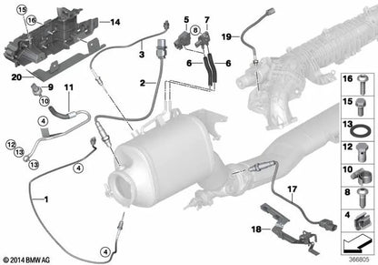 EGR temperature sensor for BMW 5 Series F10N, 7 Series F02N, X5 F15 (OEM 13628574358). Genuine BMW.