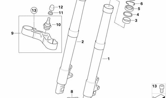 Tubo deslizante izquierdo OEM 31428520789 para BMW Motorrad R1200RT, R900RT, R1200R. Original BMW Motorrad.
