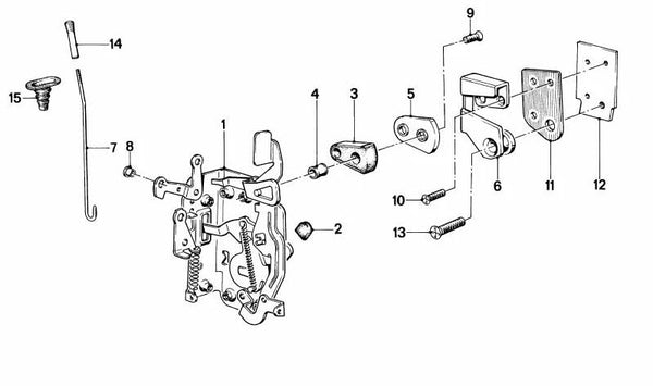Cerradura de pestillo giratorio delantero derecho para BMW Serie 5 E28 (OEM 51211876386). Original BMW