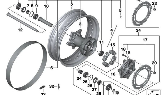 Juego rueda de cadena trasera OEM 27717726616 para motos BMW F 800 GS, F 650 GS. Original BMW Motorrad.