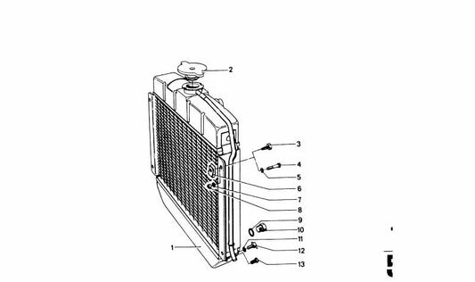 Radiador de refrigeración OEM 17111102621 para BMW E21, E23, E24, E28, E30, E12, E9. Repuesto original BMW. Ideal para mantener el motor a temperatura óptima.