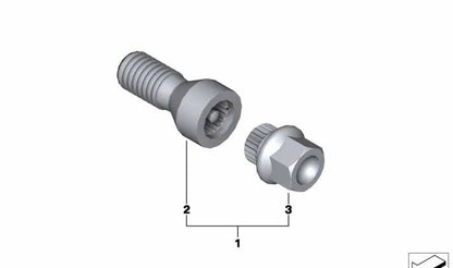 Tornillo de rueda con código OEM 36136776079 para BMW F20, F21, F22, F23, F30, F31, F34, F35, F32, F33, F36, F07, F10, F11, F18, F06, F12, F13, F01, F02, F04, F25, F26, E70, F15, E71, E72, F16 y MINI R50, R52, R53, R56. Original BMW y MINI.