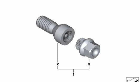 Tornillo de rueda con código OEM 36136776081 para BMW F20, F21, F22, F23, F30, F31, F34, F35, F32, F33, F36, F07, F10, F11, F18, F06, F12, F13, F01, F02, F04, F25, F26, E70, F15, E71, E72, F16 y MINI R50, R52, R53, R56. Original BMW y MINI.