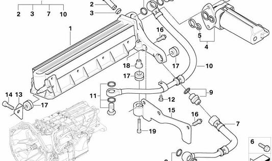 Suporte do radiador de óleo da transmissão para BMW E60, E61N, E63, E64 (OEM 17212283114). BMW original