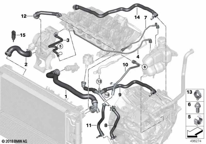 Turbocharger pump pipe for BMW 1 Series F52, 2 Series F45, F46, X1 F48, F49, X2 F39 (OEM 17127617377). Original BMW
