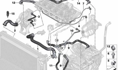 Manguera de refrigerante OEM 17127640014 para BMW {F52, F45, F48, F49, F39} y MINI {F54, F56, F57, F60}. Original BMW y MINI.