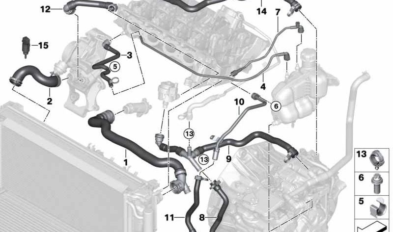 Tubo di trasmissione dell'olio di raffreddamento per BMW Serie 1 F52, Serie 2 F45, X1 F48, F49, X2 F39, Mini F54, F56, F57, F60 (OEM 17127617381). BMW originale