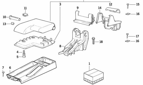Consola inferior central OEM 51168162141 para BMW E36. Original BMW.
