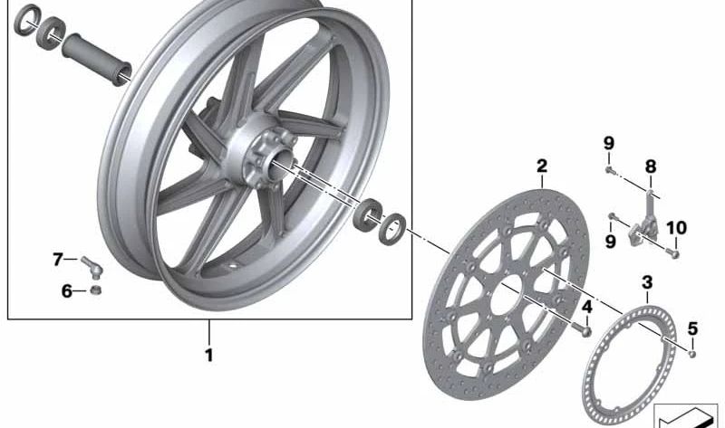 Rueda delantera negra OEM 77218555035 para BMW Motorrad S 1000 XR. Original BMW Motorrad.