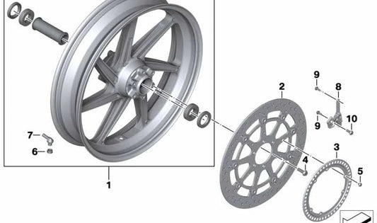 Rueda delantera negra OEM 77218555035 para BMW Motorrad S 1000 XR. Original BMW Motorrad.