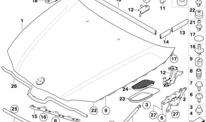 Rechte vordere Haubeverbindung für BMW 3 E90 -Serie, E91 (OEM 51237159608). Original BMW