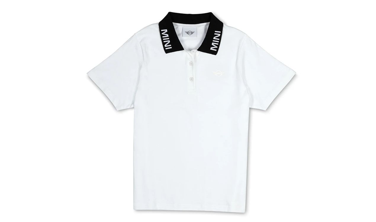 Polo de mujer MINI marca denominativa blanco/negro OEM 80145B54EF2 válido para MINI, tallas XXS-XL. Original MINI