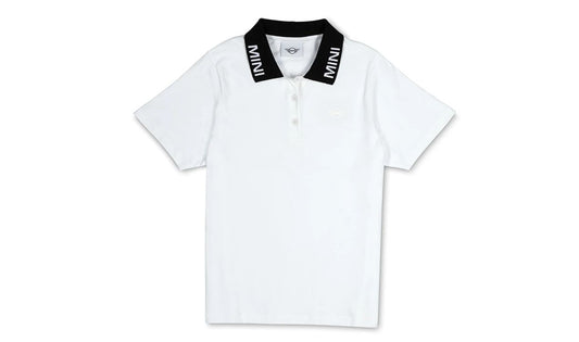 Polo de mujer MINI marca denominativa blanco/negro OEM 80145B54EF2 válido para MINI, tallas XXS-XL. Original MINI