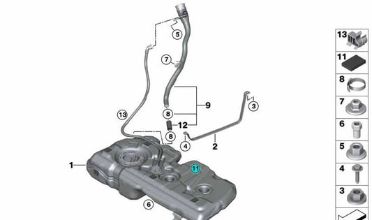 OEM plastic fuel tank 16117453428 for BMW F45, F46, F48, F39 and Mini F60. Original BMW and Mini.