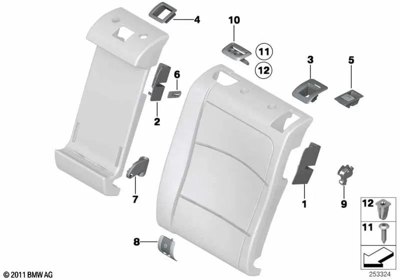 Isofix cover for BMW 5 Series F11, F11N (OEM 52207267097). Original BMW