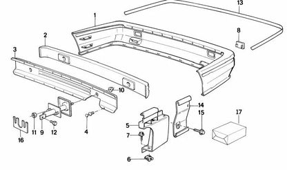 Soporte derecho paragolpes trasero OEM 51121935874 para BMW E30 M3 {M3 E30, M3 BB01, M3 BB05, M3 1001, 1005, 1007, Gr.A/DTM, Gr.N}. Original BMW.