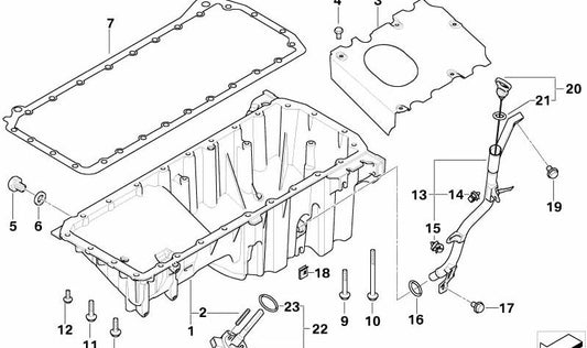 Cárter de aceite OEM 11137806219 para BMW E60, E61, E63, E64, E65, E66, 525d y 530d con motor M57 y tracción trasera. Compatible con cambios manuales y automáticos. Original BMW.