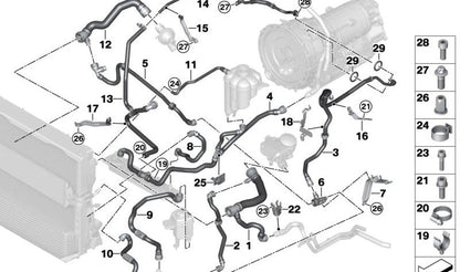 Junta tórica OEM 17127623388 para BMW F30, F10, F18N, F01N, F02N, F15, F95N, G05N, F96N, G06N, G07N, G09. Para sistema de refrigeración. Medidas: 13,65x2,62 mm. Original BMW.