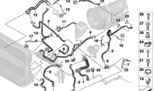 Junta tórica OEM 17127623388 para BMW F30, F10, F18N, F01N, F02N, F15, F95N, G05N, F96N, G06N, G07N, G09. Para sistema de refrigeración. Medidas: 13,65x2,62 mm. Original BMW.