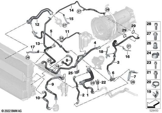 Coolant Hose Bracket for BMW X5 E70, E70N, F15, X6 E71, F16 (OEM 17127563935). Original BMW.